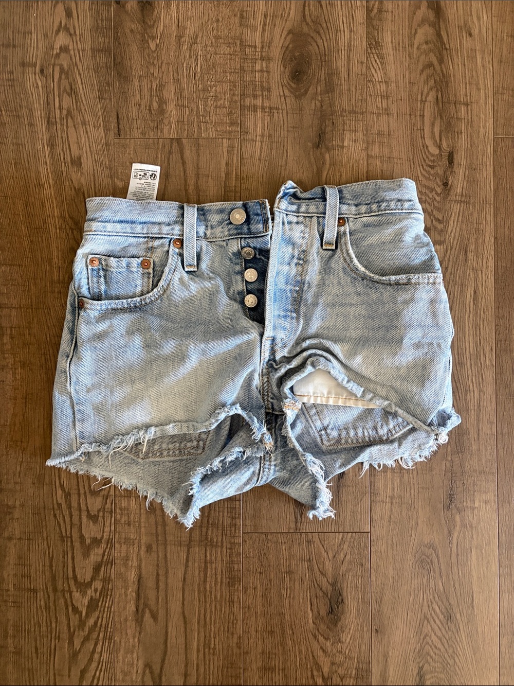 Levi's Light Blue Distressed High-Rise Jean Shorts